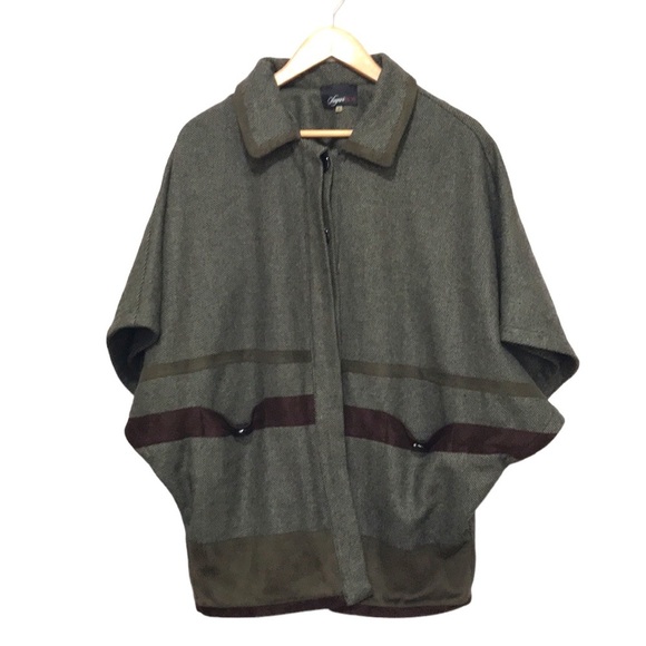 SUGAR Lips wool blend tweed button front cardigan poncho size Medium - Picture 1 of 11